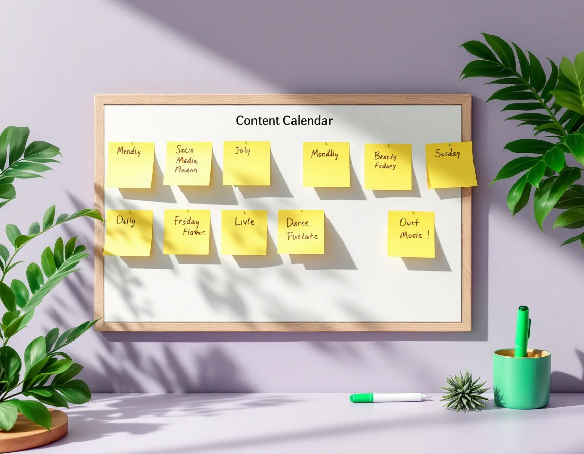 A planned content calendar laid out on a studio backdrop